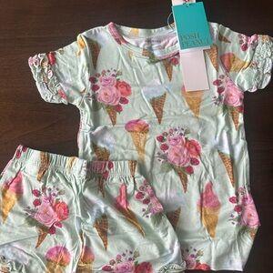 Posh Peanut Mint Floral Ice Cream Cone Kids Pajama Set